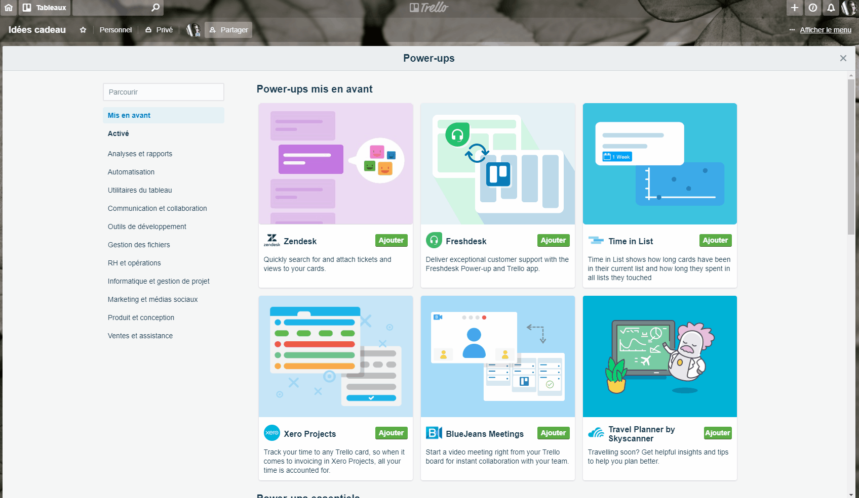 Ajout d'un power up sur trello